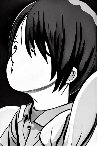 Image similar to attractive little boy wearing an bunny suit, black and white artwork in manga style, made by makoto shinkai