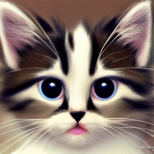 Prompt: portrait of a cute fluffy kitten, big eyes, pixar