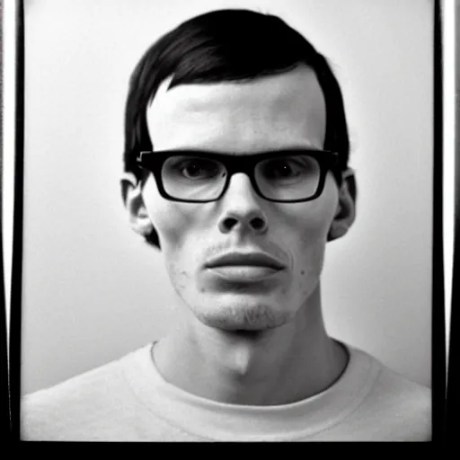 Image similar to Mugshot Portrait of iDubbbz taken in the 1970s, photo taken on a 1970s polaroid camera, grainy, real life, hyperrealistic, ultra realistic, realistic, highly detailed, epic, HD quality, 8k resolution, body and headshot, film still, front facing, front view, headshot and bodyshot, detailed face, very detailed face