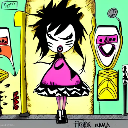 Prompt: punk rock female bananas, cartoon, trending on art station