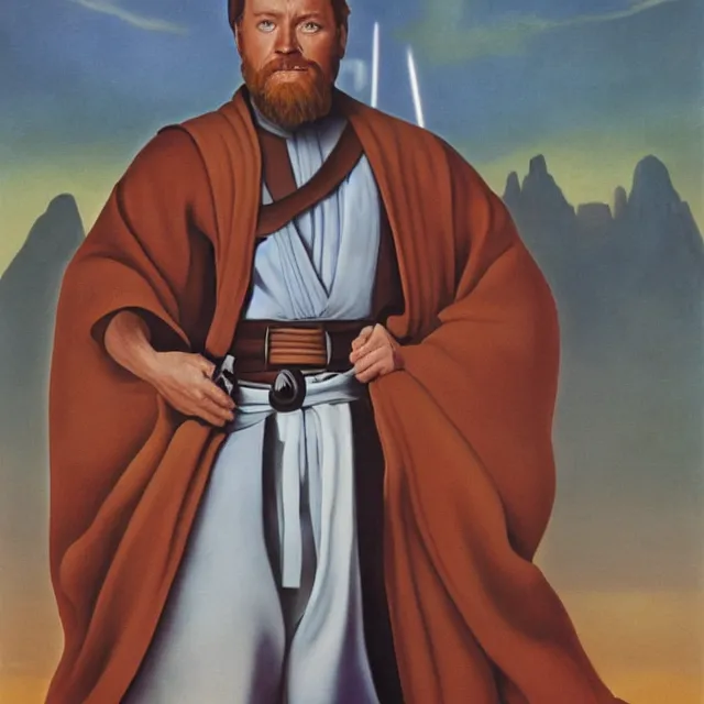 Image similar to obi - wan kenobi at the jedi temple painted by fernando botero