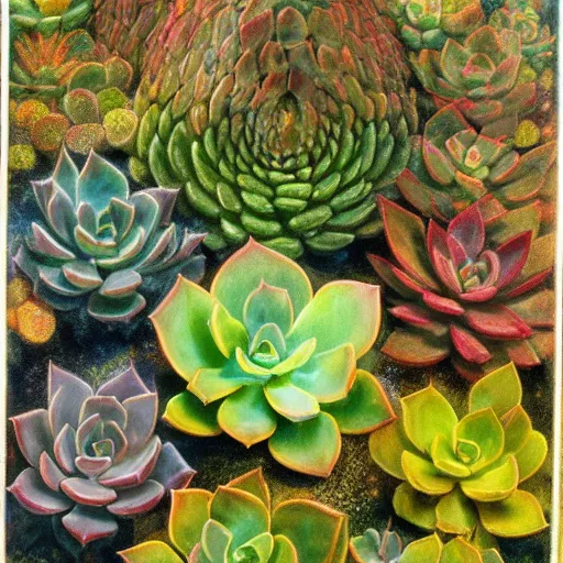 Image similar to a beautiful panting of a succulent plants make from ethiopian opal, colorful, by edmund dulac and bob eggleton on artstation