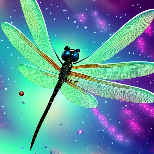 Prompt: a legendary magical dragonfly , digital art , trending on artstation , highly detailed , space nebula background