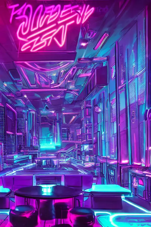 Image similar to cyberpunk synthwave strip club, pink neon lights, futuristic, cgsociety, in the style of artstation