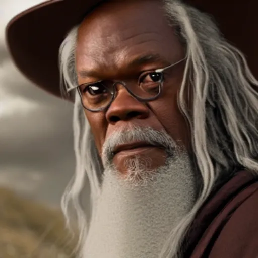 Image similar to Samuel L Jackson as Gandalf, photorealistic, 8k, movie imagery