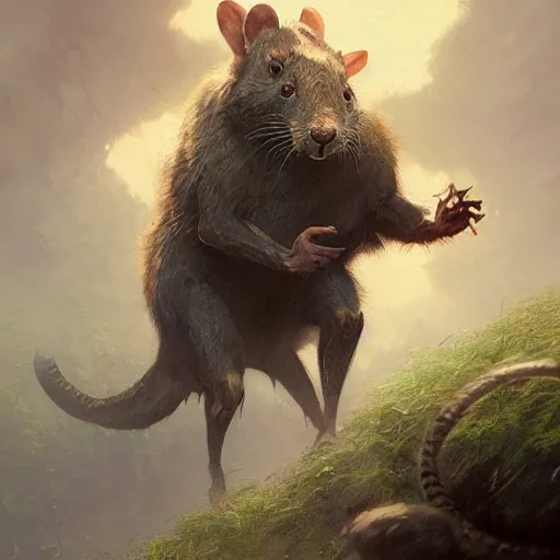 Prompt: Colossal Rat, trending on artstation, ultra detailed, 8k, character illustration by Greg Rutkowski, Thomas Kinkade.