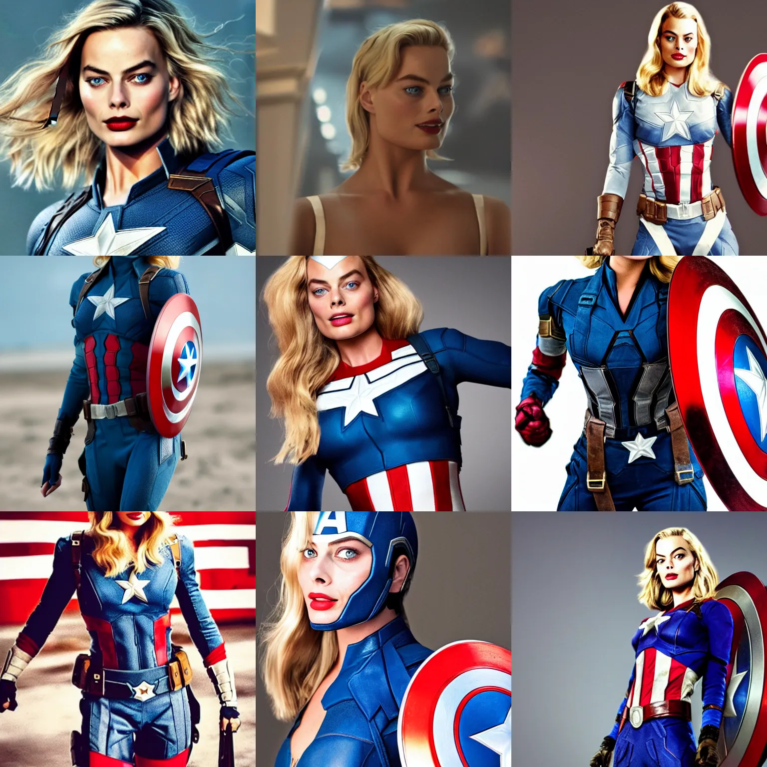 Prompt: margot robbie model as captain america