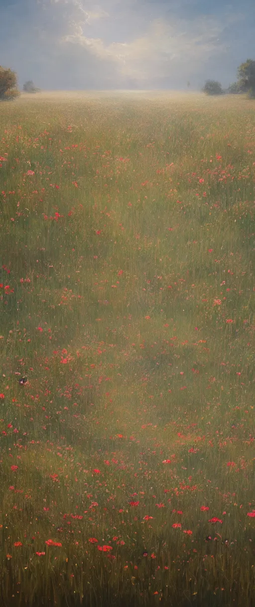 Prompt: A painting of a field of flowers trending on artstation in the style of Greg Rutkowski