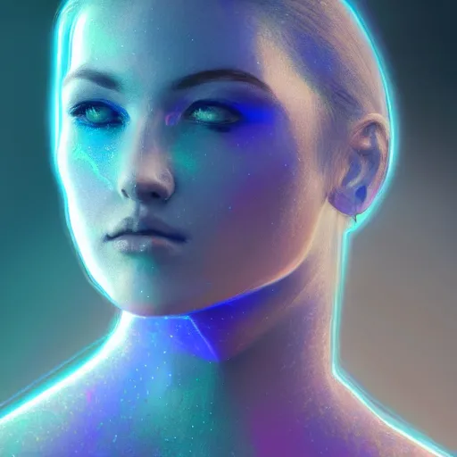 Image similar to holographic woman, beautiful, blue light, profile, science fiction, d & d, concept art, sharp focus, illustration, character art,