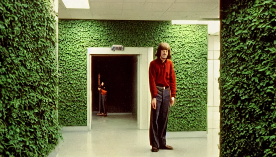 Prompt: 70s movie still of a ill skinny man in a green wall hospital, eastmancolor, heavy grain, high quality, higly detailed, liminal space