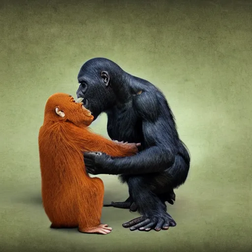 Image similar to ape teaching pepe, realistic