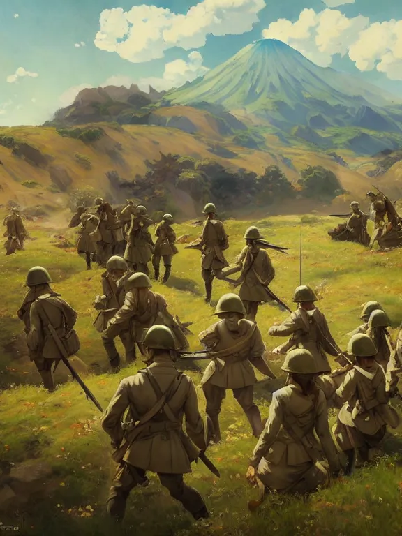 Prompt: classical oil painting of anime key visual environment concept art of the 1 9 1 8 great war in a battlefield, anime maid soldiers, japanese maids, trending on artstation, brush strokes, oil, canvas, style of kawacy makoto shinkai jamie wyeth james gilleard edward hopper greg rutkowski, preserved historical