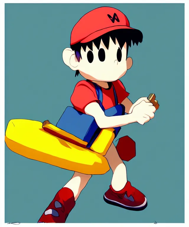 Image similar to ness from earthbound in the art style of ufotable studios, crisp 8 k line art, digital painting, artstation, concept art, matte, sharp focus, illustration