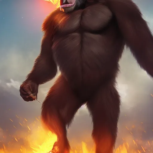 Prompt: fury art, an anthro ape wearing a large cape, exploding background, 3 d, 8 k, extremely detailed, furaffinity, artstation, award winning, sharp focus, illustration