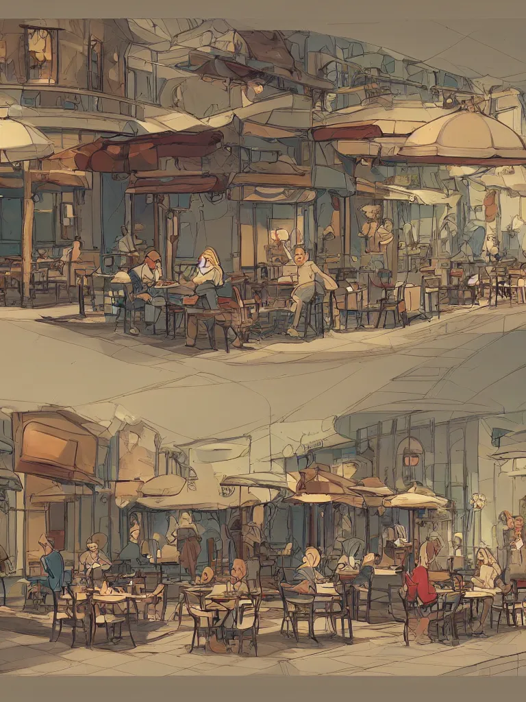 Prompt: cafe by disney concept artists, blunt borders, rule of thirds