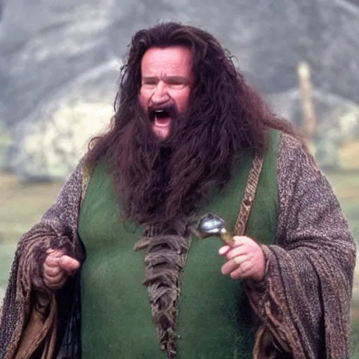 Image similar to Robin Williams playing Hagrid in Harry Potter, screenshot