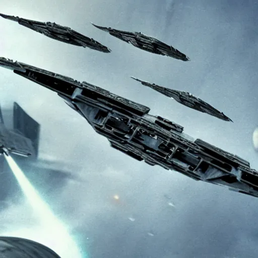 Prompt: jet fighters attacking star destroyer