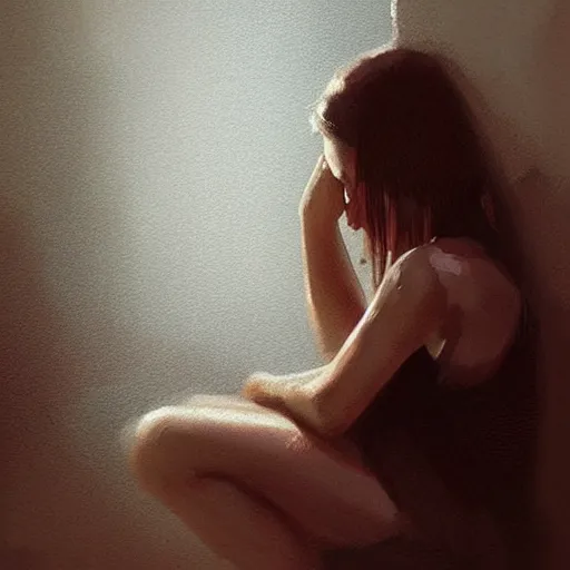 Image similar to “a girl crying in the corner by Greg Rutkowski, realism, depression, trending on artstation”