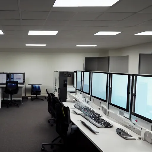 Image similar to an active computer terminal in a deserted laboratory, rhads