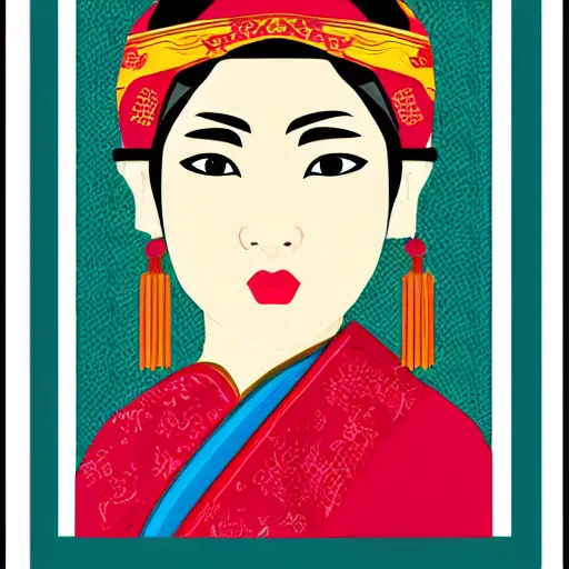 Prompt: portrait of asian looking girl in iconography style