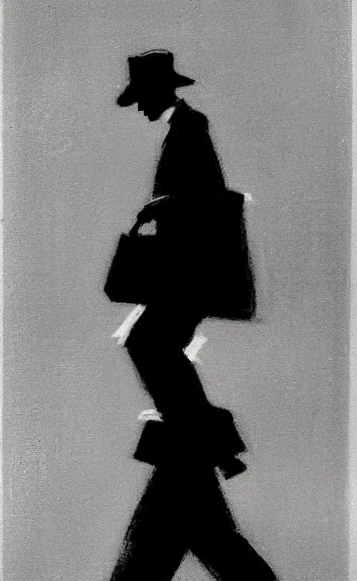 Image similar to symmetry!! black and white silhouette drawing of a single person walking, white background by stanhope forbes, stylistic, simple