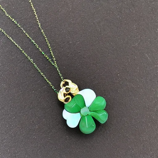 Image similar to simple embroidered clover necklace with jade stone