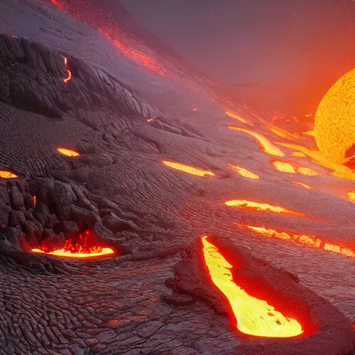Prompt: a lava man on a winter biome, heatwave, golden hours, fantasy, golden ratio, hyper realism, behance, artstation, unreal engine 5, octane, deviantart
