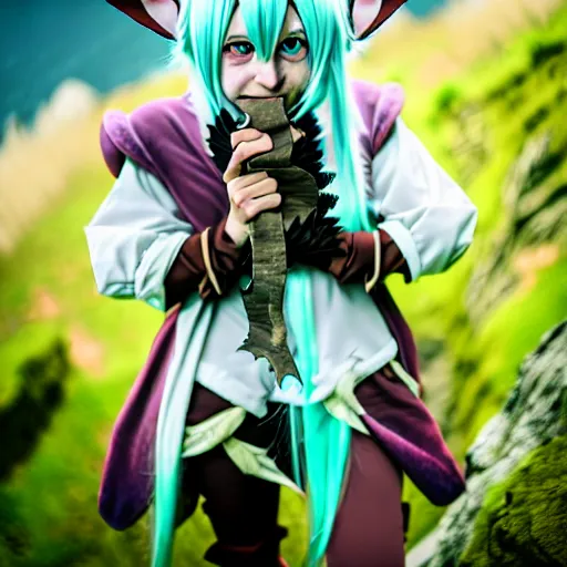 Prompt: Cosplay of Nanachi from Made in Abyss. High-quality photography