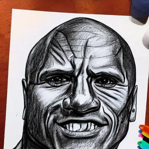 Prompt: little kid drawing of Dwayne Johnson