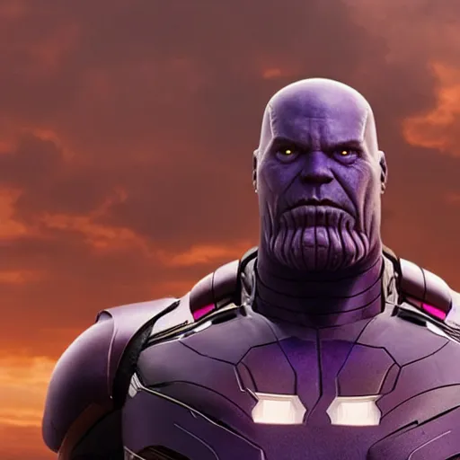 Image similar to thanos in an iron - man armor designed specifically for him, ultra - realistic, 4 k photo