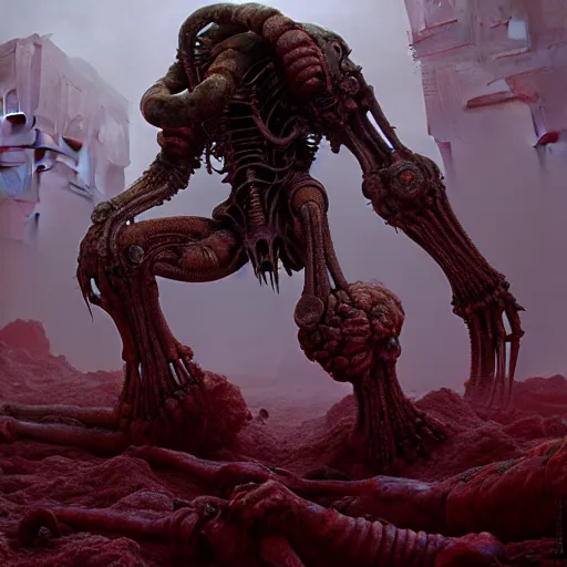 Image similar to doom gmeplay by Ayami Kojima, Beksinski, Giger, vray render, unreal engine, 50mm lens, bottom angle