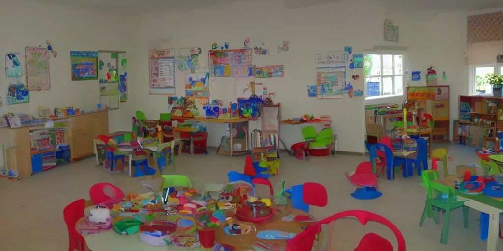 Image similar to childrens daycare indoors limital space, not well litt, creepy photo