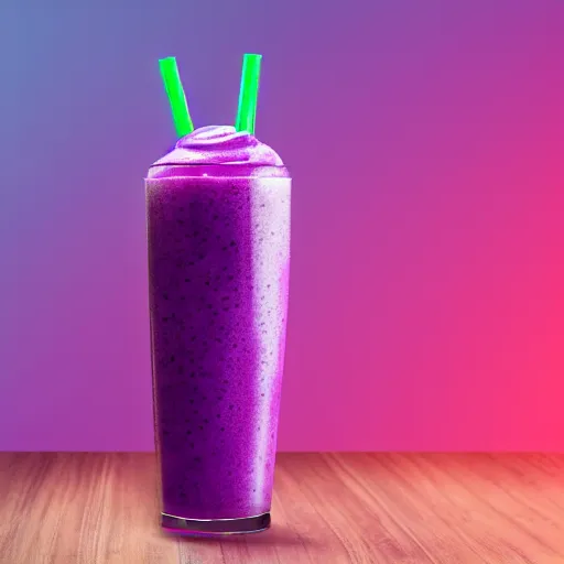 Image similar to purple plushie smoothie, furry, 4 k, neon background