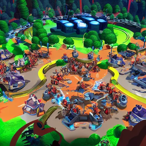 Prompt: hyper brawl tournament arena in middle of forest