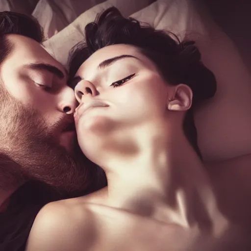 Prompt: a man kissing a sleeping woman, High quality photography, 4k