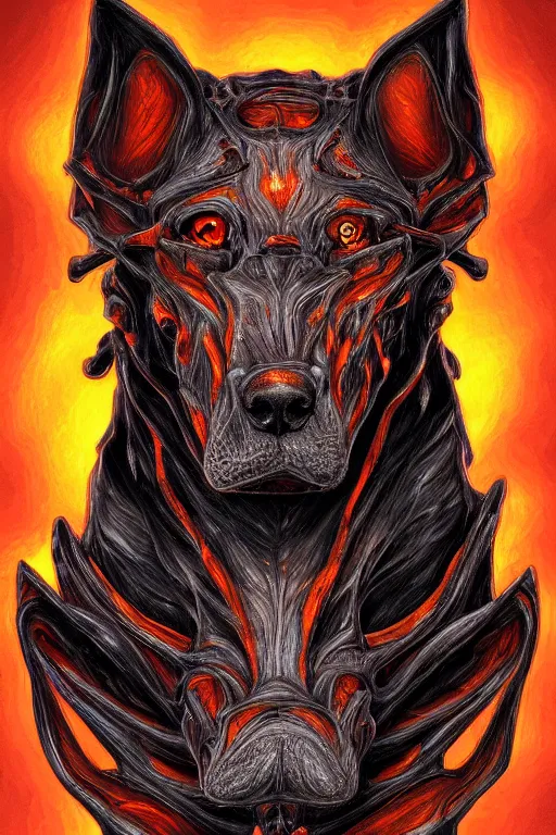 Image similar to an amber hell hound, symmetrical, highly detailed, digital art, sharp focus, trending on art station