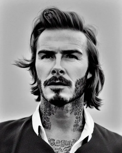 Prompt: a portrait of a 1 9 6 0 s hippie looking like david beckham