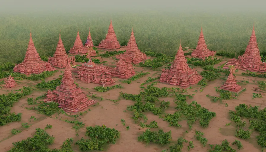 Image similar to matte painting of a beautiful mon - dvaravati village buddhist temple sema, inspired by indian arts - amaravati, gupta, after gupta, and pala, digital art, trending on artstation