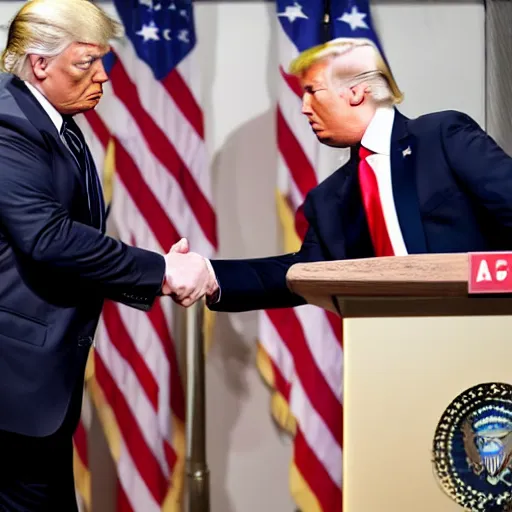 Image similar to anderson cooper and donald trump shaking hands