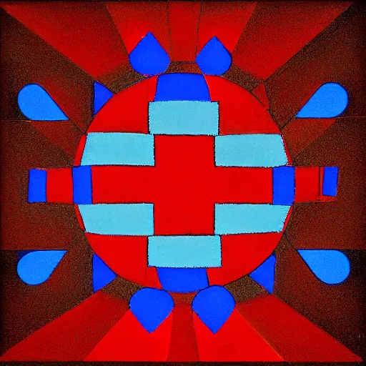 Prompt: Geometric Shapes - a red cube is located underneath a blue sphere