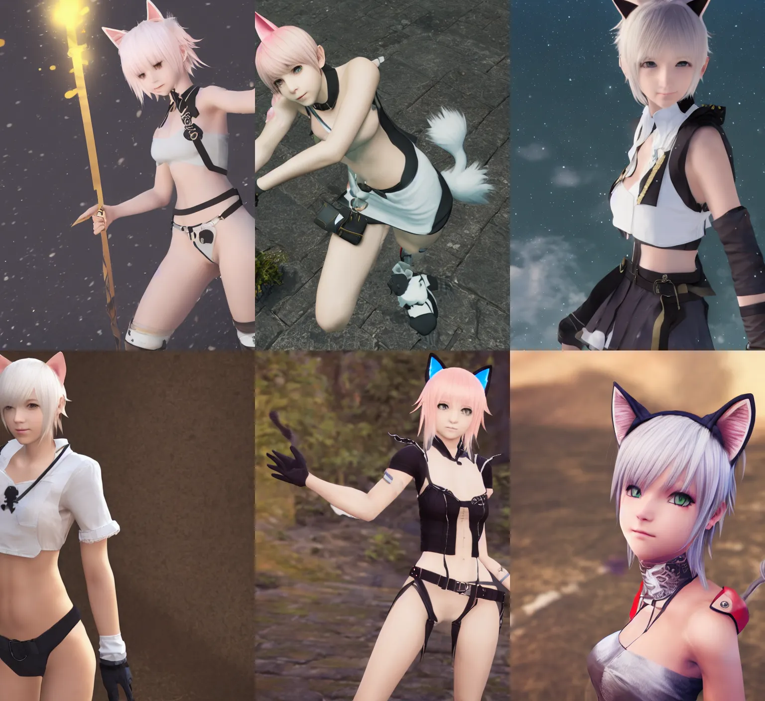 Prompt: a girl with cat ears and white short hair, final fantasy, 8k