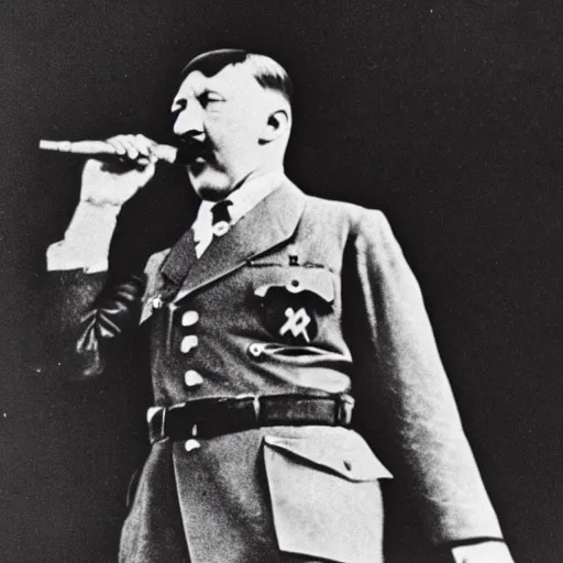 Image similar to Adolf Hitler rapping on stage