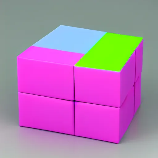 Image similar to cube made from paper, pink background, violet shift render, neon green, cgi