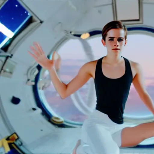 Prompt: emma watson as yoga instructor in space, trending high quality art station, cinematic shot, magical colors and atmosphere, perfect composition, coherent, realistic, professional 8 k