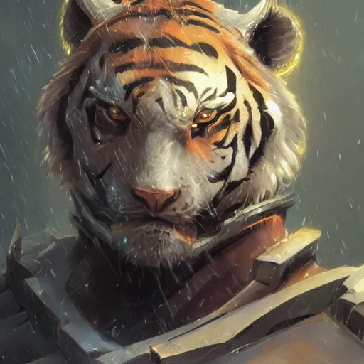 Image similar to a tiger wearing futuristic heavy armor ultra mega realistoc detailed art by greg rutkowski charles bowater 8k ultra mega detailed face photorealistic deviantar artstation real life western comic art sharp lines professionaly shaded