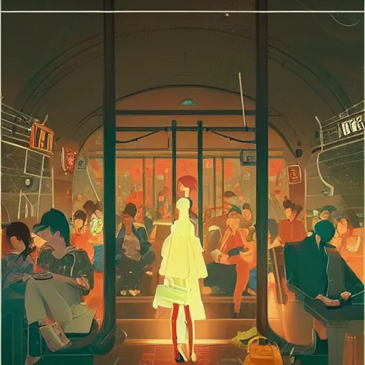 Image similar to paris subway life scene, by ( victo ngai ), ( ( studio muti ) ), malika favre, ( rhads ), makoto shinkai