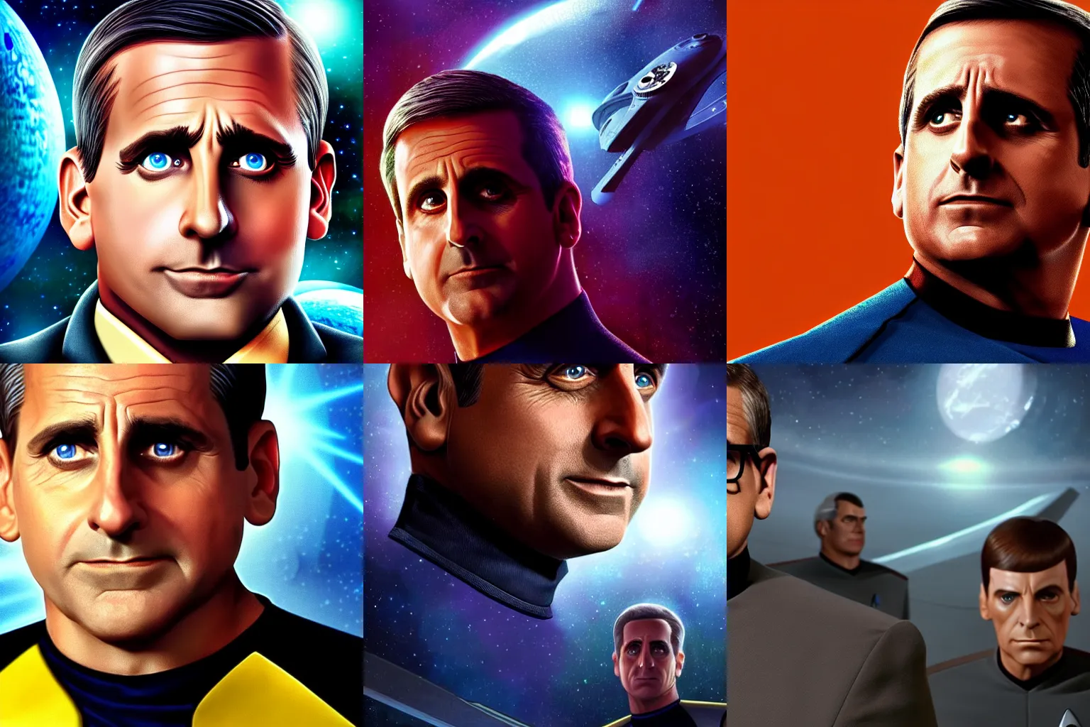 Prompt: Steve Carell in Star Trek, epic, 4k resolution, extremely detailed, very sharp, artstation, digital art, vibrant