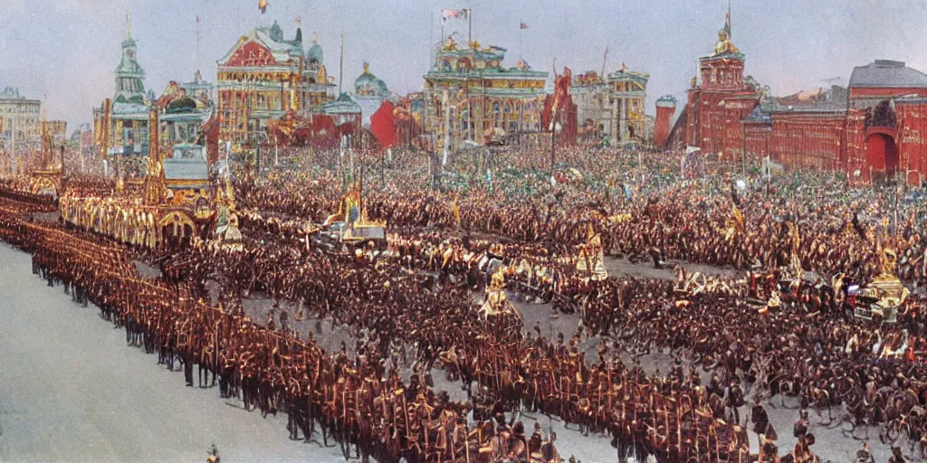 Image similar to Tzar parade in 1914 in summer, Saint Petersburg, morning, trending on Artstation