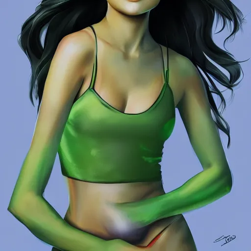 Image similar to digital painting of selena gomez as celery, hd, artstation