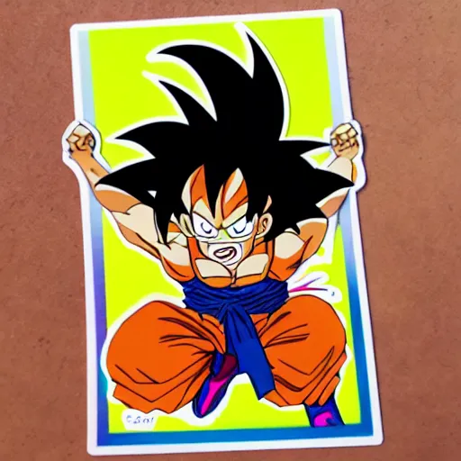 Image similar to die cut sticker, goku one piece style, splatter paint